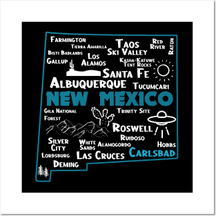 Cute map of Carlsbad  New Mexico Albuquerque Santa Fe Los Alamos, Roswell Las Cruces Deming Carlsbad Hobbs Silver City Posters and Art